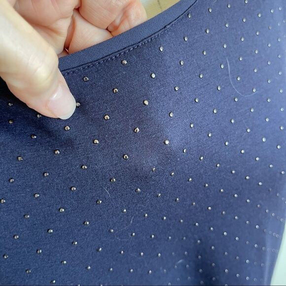 Loft Mixed Media Navy Raised Polka Dot Short Sleeve Tee-Shirt - Medium - Picture 2 of 10